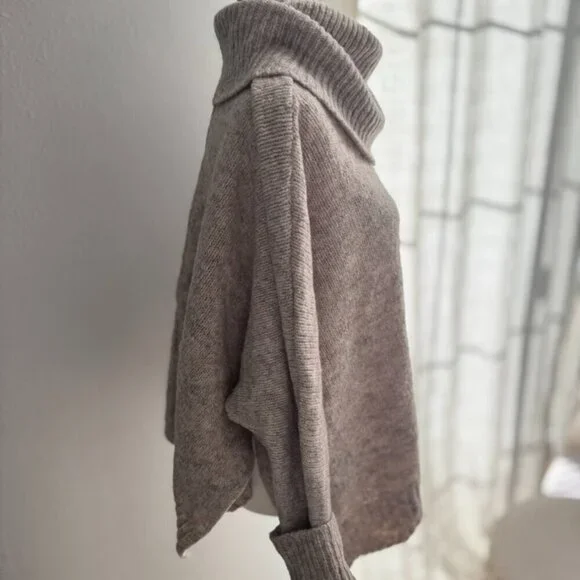 KAISLEY Scandi Neutral Heathered Cowl Turtleneck Boho Oversized Sweater Sz S - Picture 9 of 12